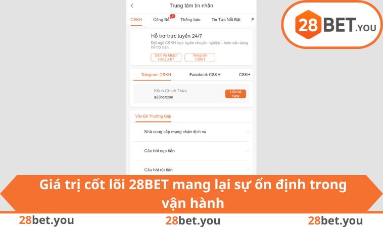 Giá trị cốt lõi 28BET mang lại sự ổn định trong vận hành