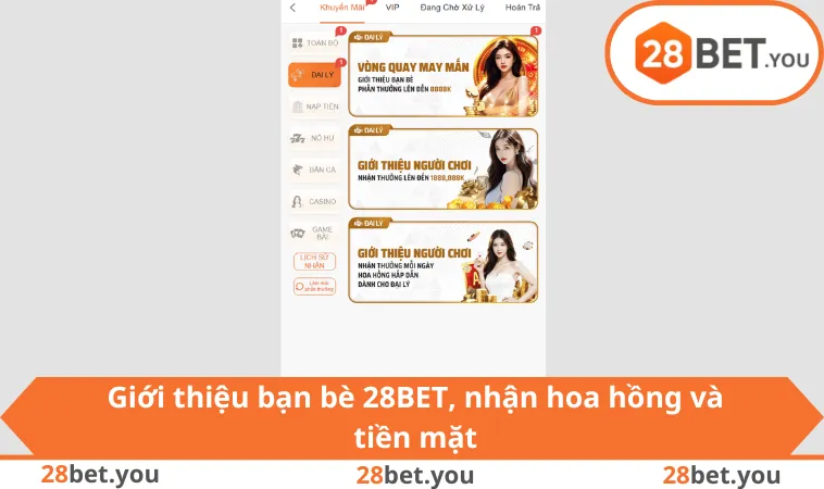 Giới thiệu bạn bè 28BET, nhận hoa hồng và tiền mặt