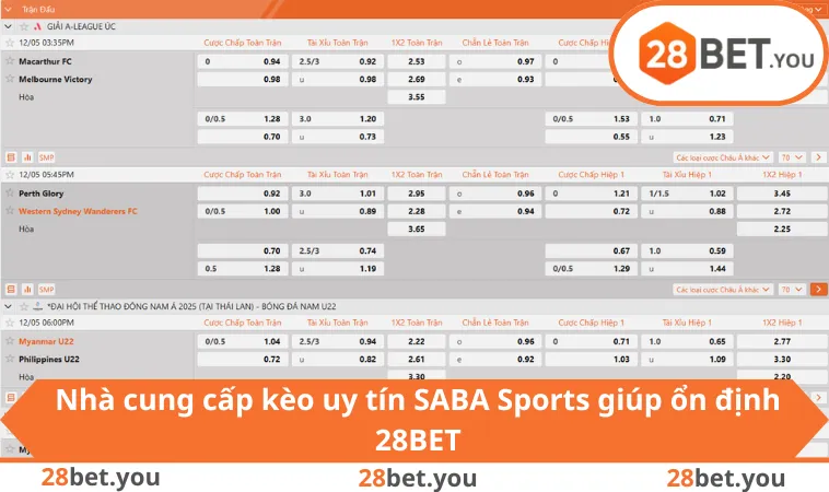 Nhà cung cấp kèo uy tín SABA Sports giúp ổn định 28BET