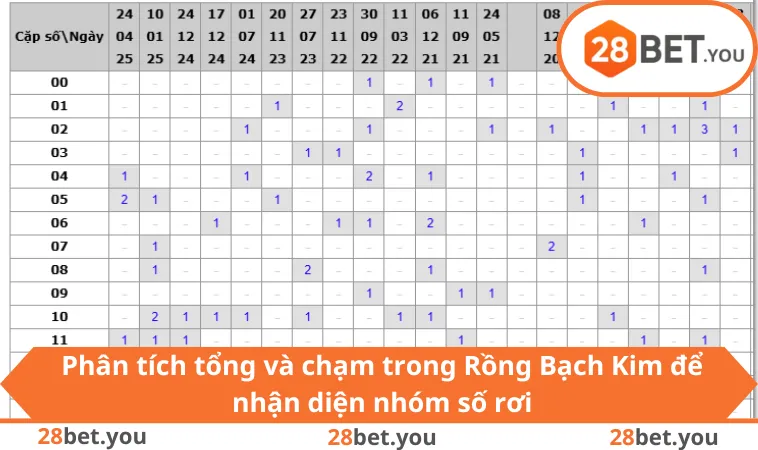 Phân tích tổng và chạm trong Rồng Bạch Kim để nhận diện nhóm số rơi