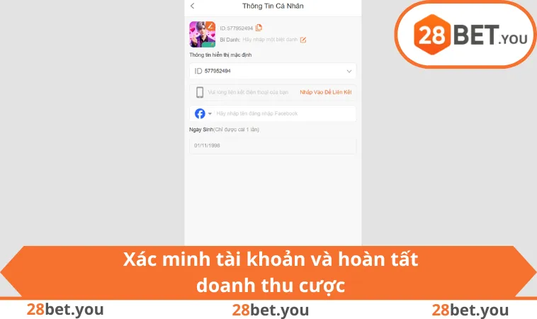 Xác minh tài khoản và hoàn tất doanh thu cược